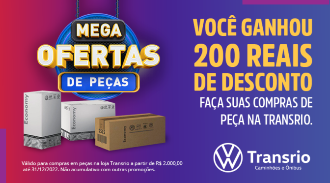 Você ganhou 200 reais de desconto para comprar peças na Transrio!