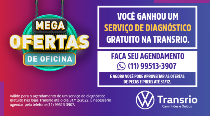 <strong>VOCÊ GANHOU UM SERVIÇO DE DIAGNÓSTICO GRATUITO NA TRANSRIO.</strong>